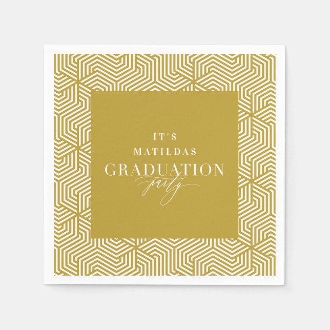 Modern geometric and script graduation party napkin (Front)
