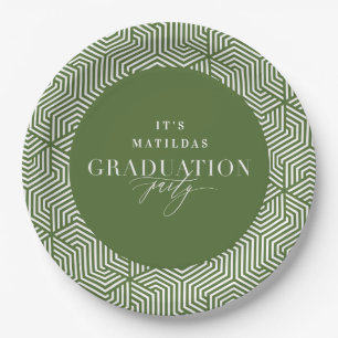 Modern geometric and script graduation party paper plate