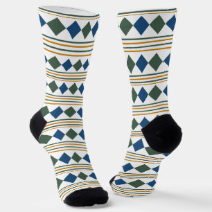 Modern geometric and stripes white green blue socks