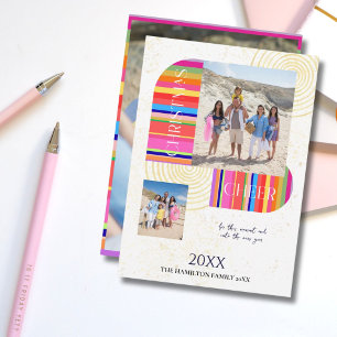 Modern Geometric Arch 3 Photos Holiday Card