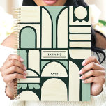 Modern Geometric Arches 2025 Custom Name Planner<br><div class="desc">Embrace organisation with this modern and artistic planner featuring a unique geometric design with arches in calming green and cream tones. Personalise it with your name for a unique touch. This planner is perfect for keeping track of appointments, to-dos, and all your important dates throughout 2025. With its contemporary design...</div>