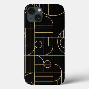Modern Geometric Art Deco Faux Gold/Black iPhone 13 Case