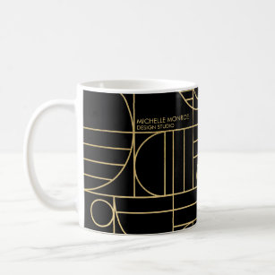 Modern Geometric Art Deco Faux Gold/Black Coffee Mug