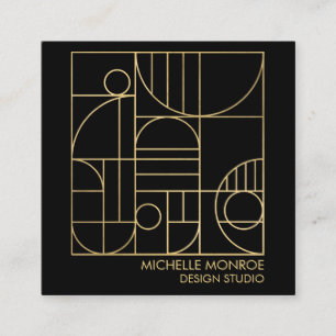 Modern Geometric Art Deco Faux Gold/Black Designer Square Business Card