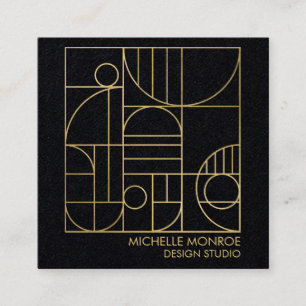 Modern Geometric Art Deco Faux Gold/Black Paper Square Business Card