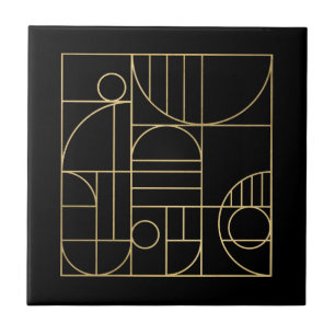 Modern Geometric Art Deco Faux Gold/Black Tile