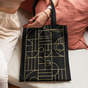 Modern Geometric Art Deco Faux Gold/Black Tote Bag
