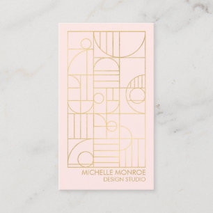 Modern Geometric Art Deco Faux Gold/Pink Designer Business Card