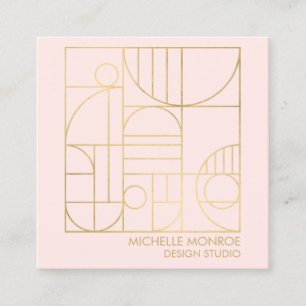 Modern Geometric Art Deco Faux Gold/Pink Designer Square Business Card