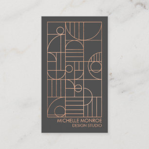 Modern Geometric Art Deco Faux Rose Gold/Grey Business Card