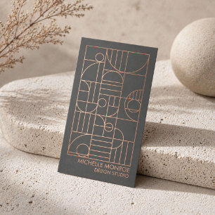 Modern Geometric Art Deco Faux Rose Gold/Grey Business Card