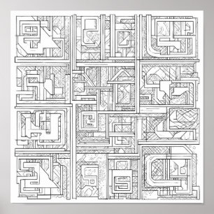 Modern Geometric Art: Digital Block Pattern Poster