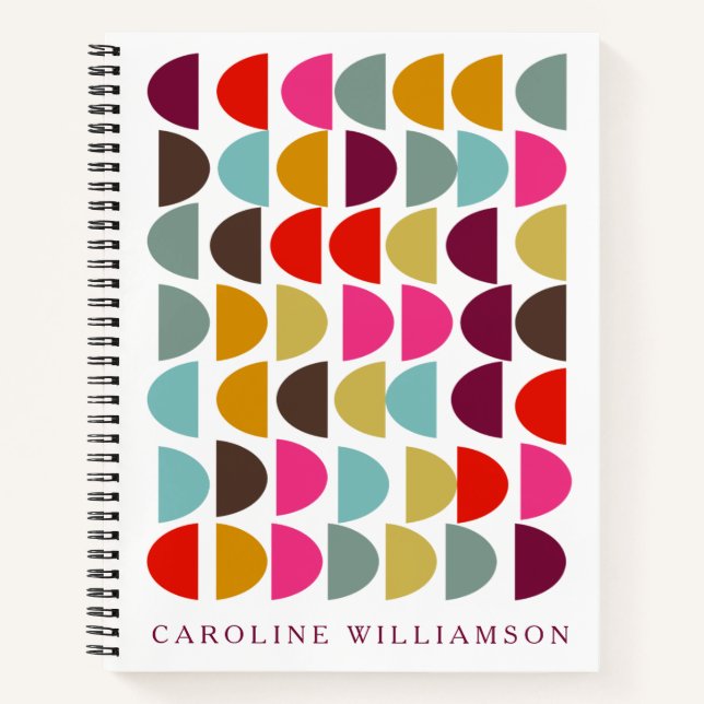 Modern Geometric Art in Earthy Autumn Personalised Notebook (Front)