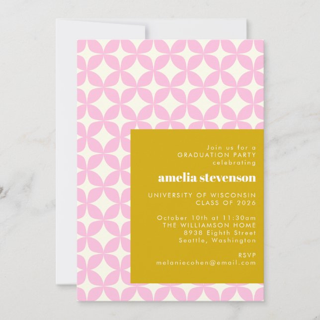 Modern Geometric Art Pink Graduation Party Photo Invitation (Front)