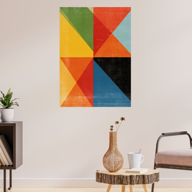 Modern Geometric Art Poster - Colourful Triangles  (Living Room 3)