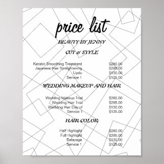 Modern Geometric Beauty Salon Price List  Poster