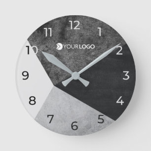 Modern Geometric Black and Grey Custom Logo Round Clock