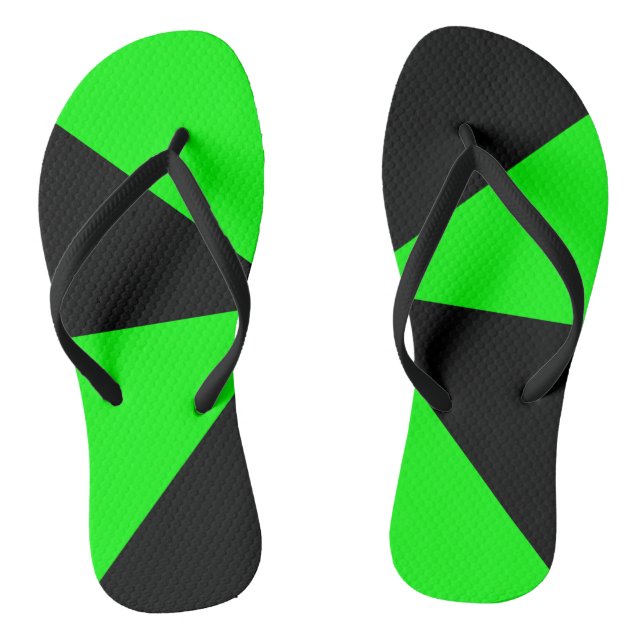 Modern Geometric Black and Lime Green Pattern Flip Flops (Footbed)