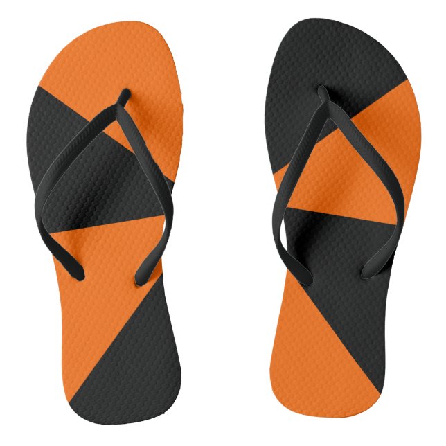 Modern Geometric Black and Orange Pattern Flip Flops (Footbed)