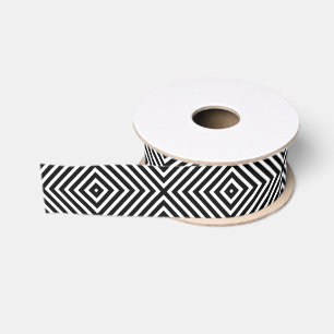 Modern Geometric Black and White Diamond Pattern Grosgrain Ribbon