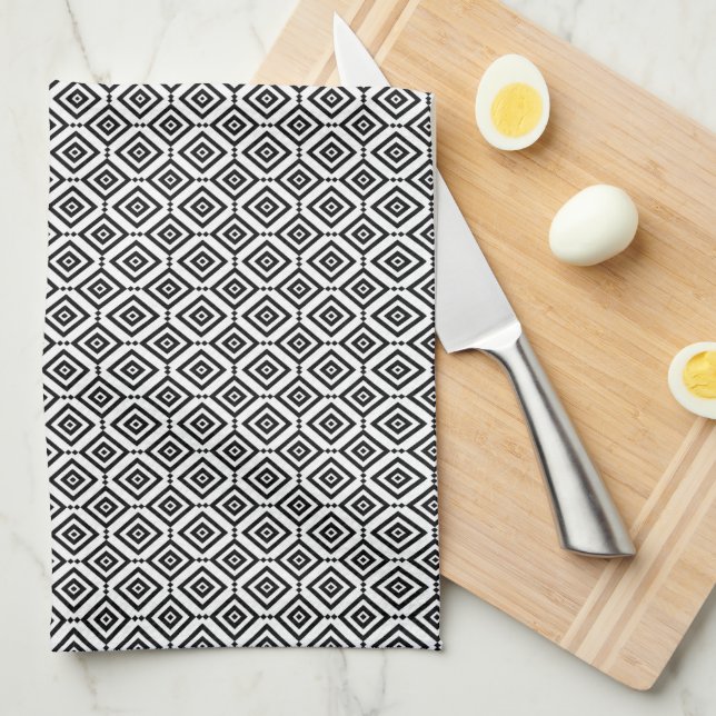 Modern Geometric Black and White Tea Towel (Quarter Fold)