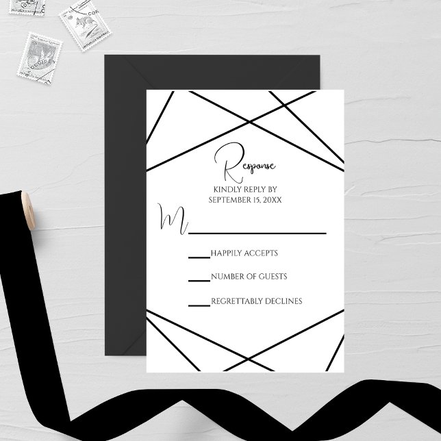 Modern Geometric Black and White Wedding RSVP Card (Creator Uploaded)