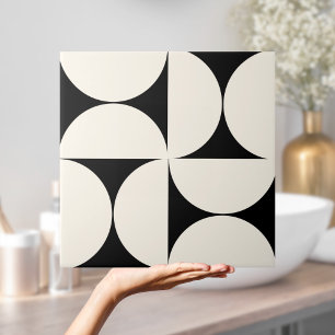 Modern Geometric Black Cream Semi circles Tile