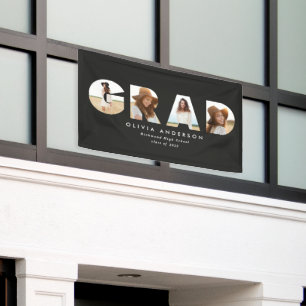 Modern geometric black multi photo graduation banner