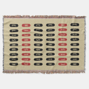 Modern Geometric Black Red Custom Name Throw Blanket