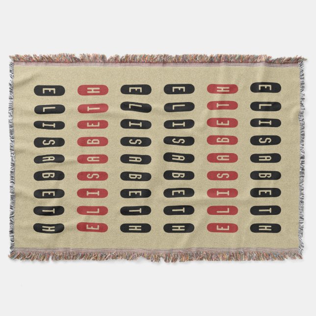 Modern Geometric Black Red Custom Name Throw Blanket (Front)
