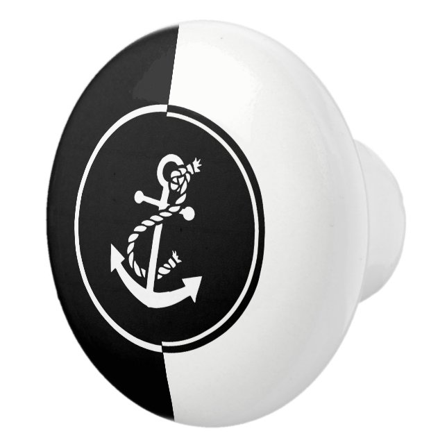 Modern Geometric Black & White Nautical Anchor Ceramic Knob (Right)