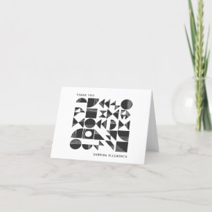 Modern Geometric Black White Personalised Name Thank You Card