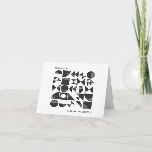 Modern Geometric Black White Personalised Name Thank You Card (Front)