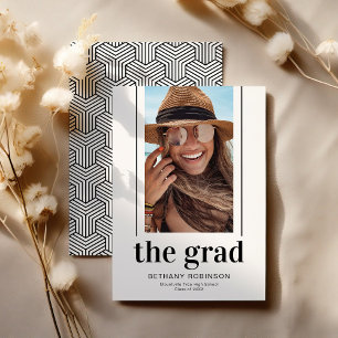 Modern Geometric Black White Photo Graduation Announcement