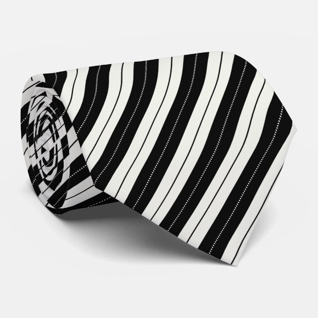 Modern Geometric Black & White Stripe  Tie (Rolled)