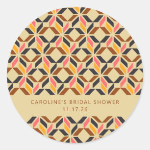 Modern Geometric Black Yellow Custom Bridal Shower Classic Round Sticker