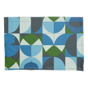 Modern Geometric Blue and Green Abstract Pillowcase