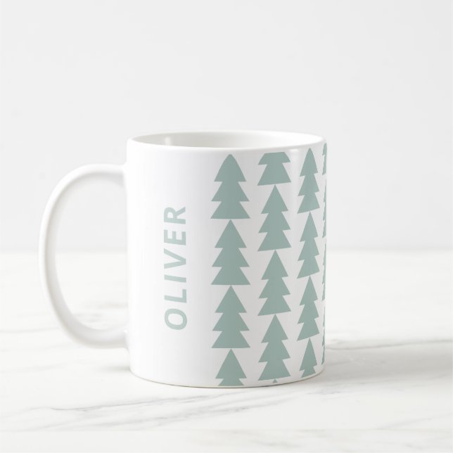 Modern geometric blue Christmas tree graphic Coffee Mug (Left)