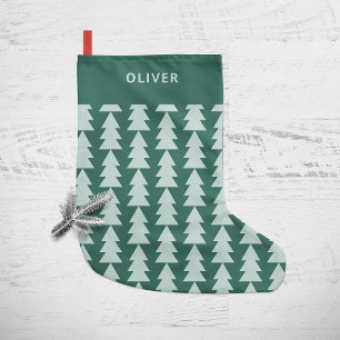 Modern geometric blue Christmas tree graphic Small Christmas Stocking