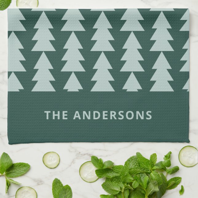 Modern geometric blue Christmas tree graphic Tea Towel (Folded)