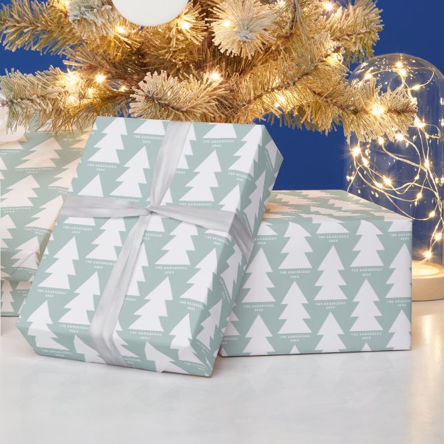 Modern geometric blue Christmas tree graphic Wrapp Wrapping Paper (Holidays)