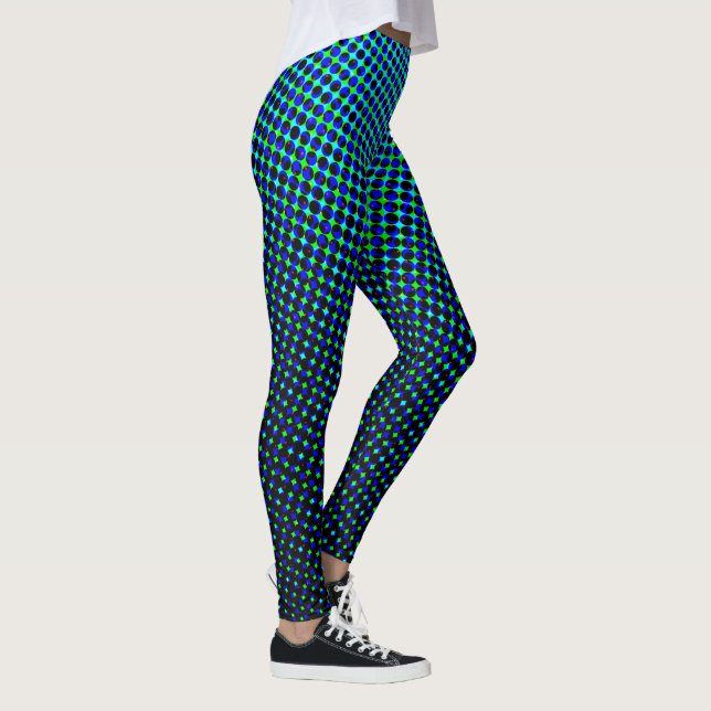 Modern Geometric Blue Colour Halftone Pixel Dots  Leggings (Right)