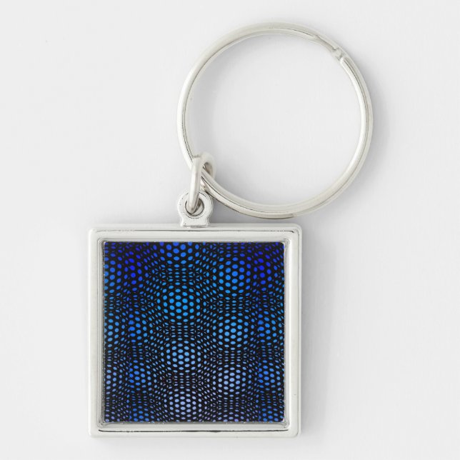 Modern Geometric Blue Dot Pattern  Key Ring (Front)