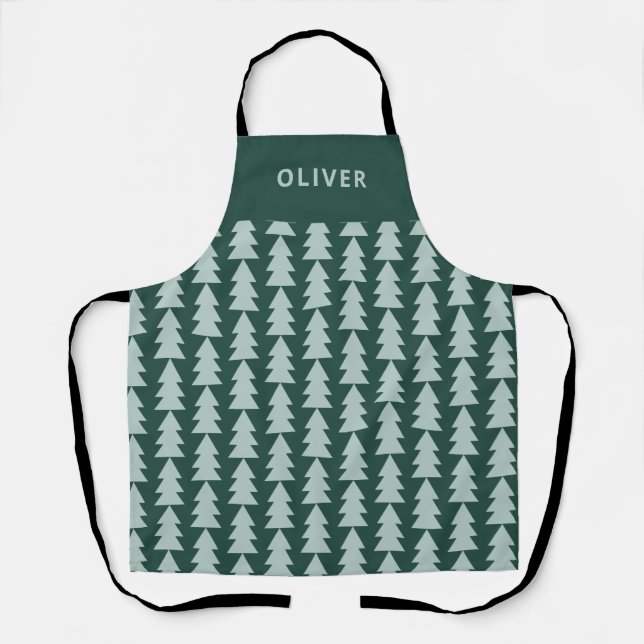 Modern geometric blue green Christmas tree graphic Apron (Front)