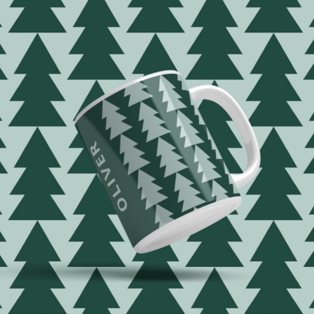 Modern geometric blue green Christmas tree graphic Coffee Mug (Creator Uploaded)