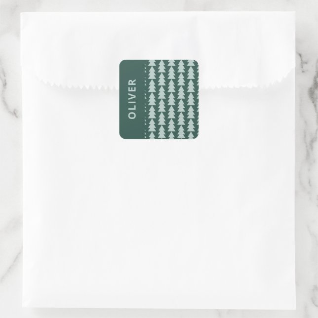 Modern geometric blue green Christmas tree graphic Square Sticker (Bag)