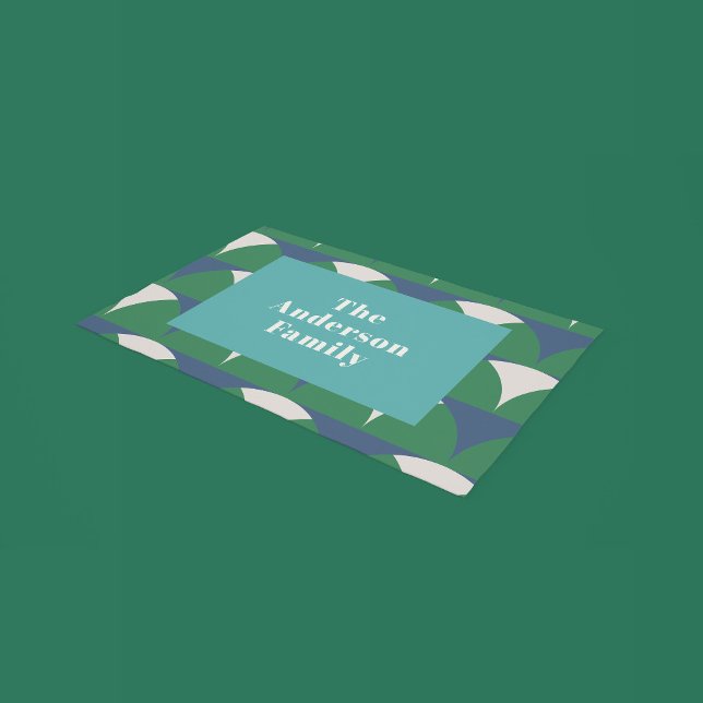Modern geometric blue green retro bold family doormat (Creator Uploaded)