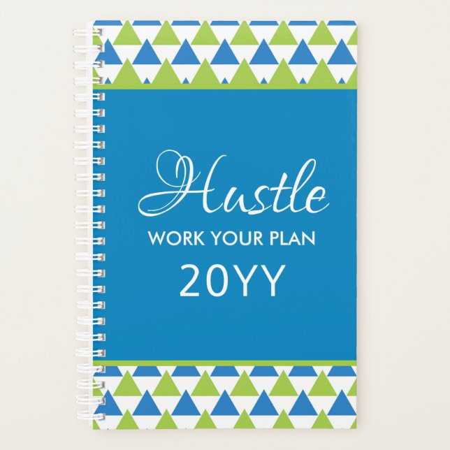 Modern Geometric Blue Green Triangles Hustle 2019 Planner (Front)