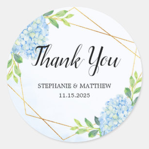Modern Geometric Blue Hydrangea Thank You Wedding Classic Round Sticker