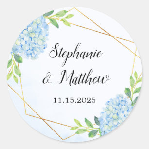 Modern Geometric Blue Hydrangea Wedding Classic Round Sticker